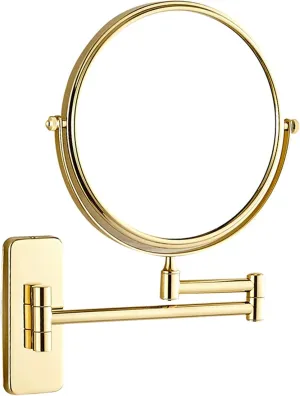 Wall Mounted Makeup Mirror 8 inch Gold Finish Double-Sided Magnifying Shaving Mirror Extendable Bathroom Round Cosmetic Vanity MirrorsGold 5X(7X)
