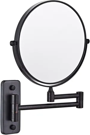 Wall Mounted Makeup Mirror, 8Inch Double Sided Shaving Mirror with Magnifaction, 360 Swivel Extendable Arm Bathroom Vanity Mirrors,Gold,3X (Color : Black, Size : 3X)
