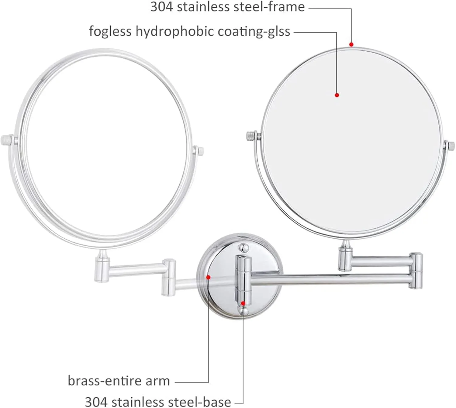 Wall Mounted Makeup Mirror with 10X Magnification, Double Sided Round Shaving Mirror, Swivel Extendable Bathroom Vanity Mirrors,Black