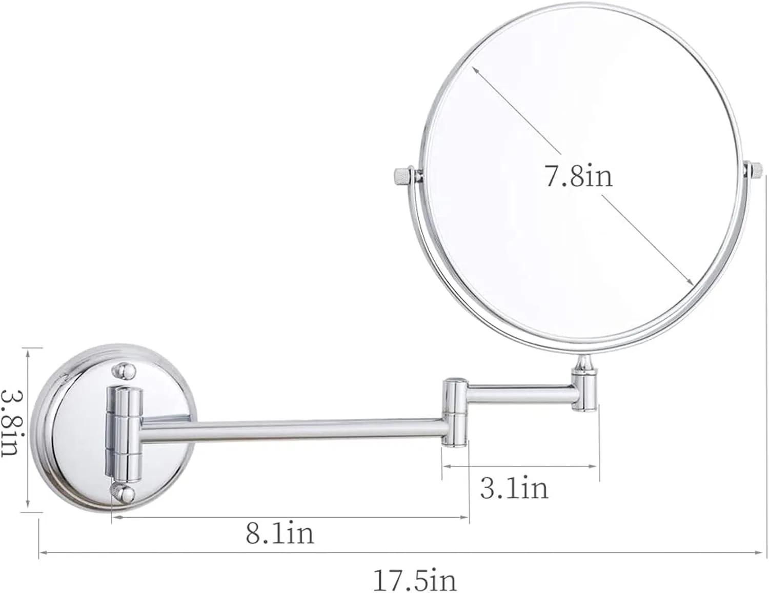 Wall Mounted Makeup Mirror with 10X Magnification, Double Sided Round Shaving Mirror, Swivel Extendable Bathroom Vanity Mirrors,Black