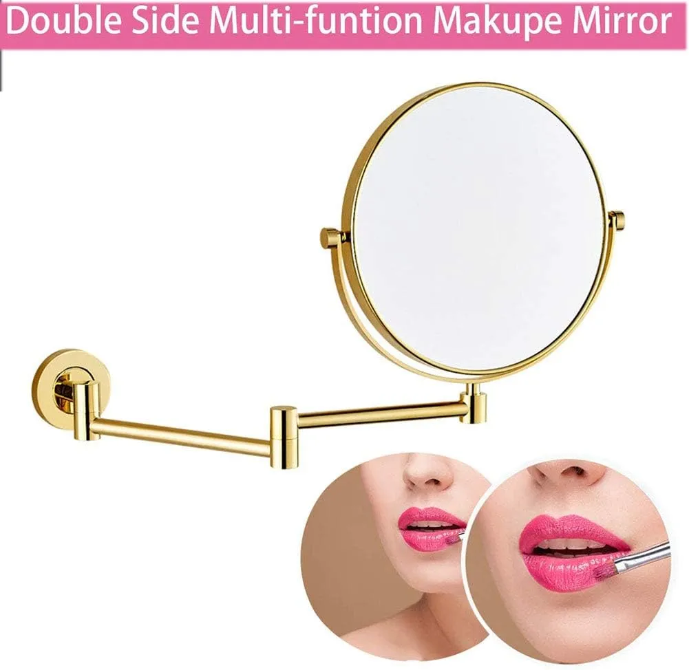 Wall Mounted Makeup Mirror with Magnification, 6 Inches Two-Sided Swivel Wall Mount Mirror, 360 Degree Swivel, Flexible Gooseneck, and Locking Suction, for Bathroom