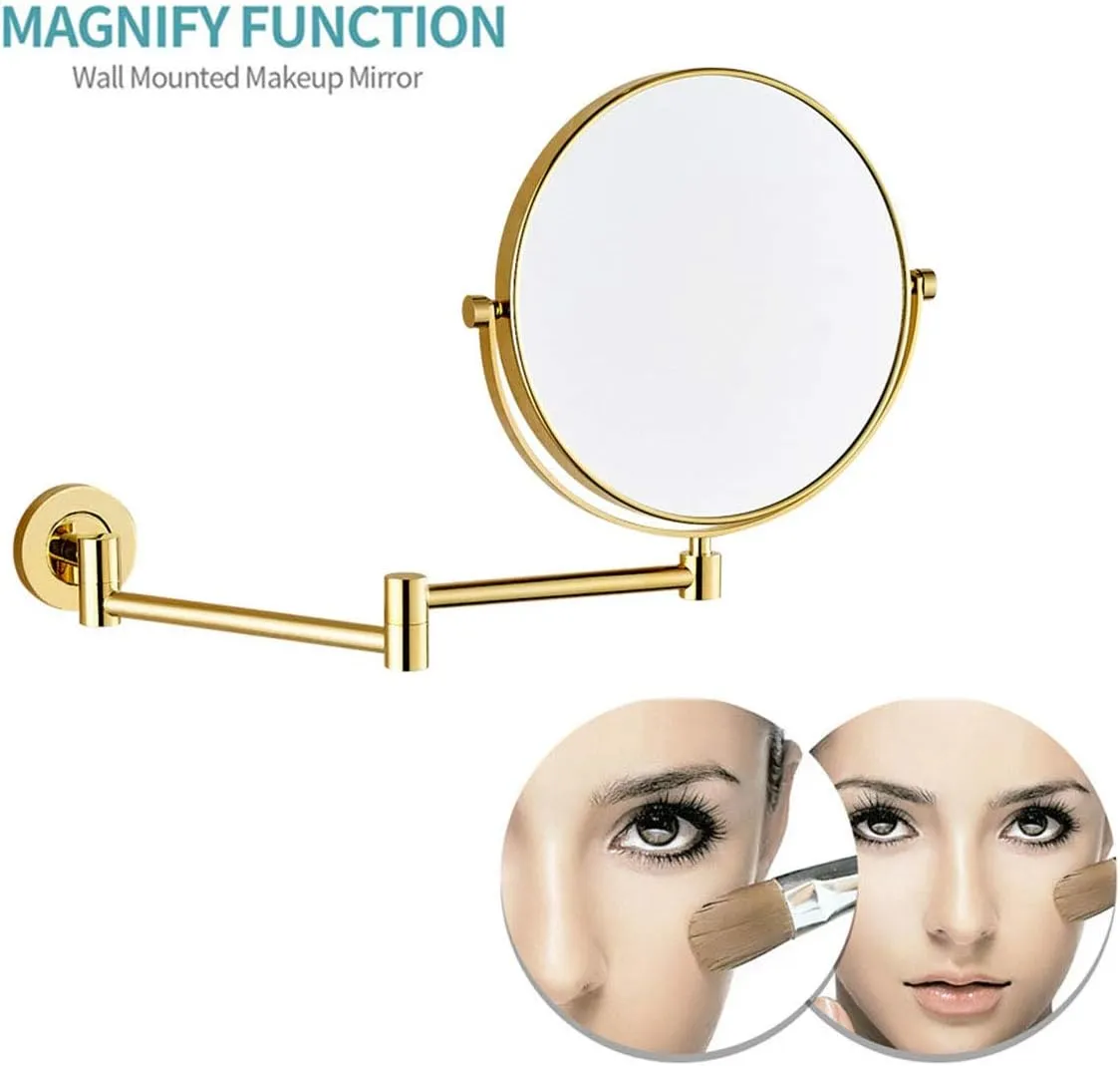 Wall Mounted Makeup Mirror with Magnification, 6 Inches Two-Sided Swivel Wall Mount Mirror, 360 Degree Swivel, Flexible Gooseneck, and Locking Suction, for Bathroom