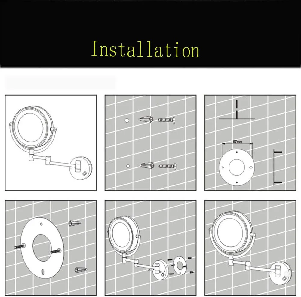 Wall Mounted Makeup Mirror with Magnification, 6 Inches Two-Sided Swivel Wall Mount Mirror, 360 Degree Swivel, Flexible Gooseneck, and Locking Suction, for Bathroom