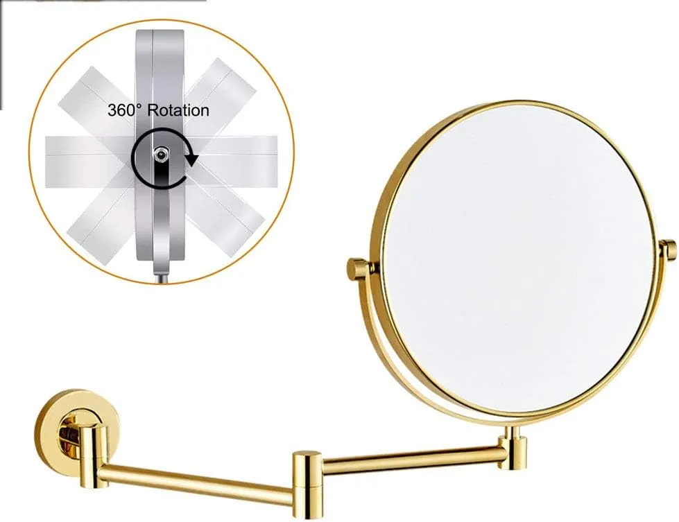 Wall Mounted Makeup Mirror with Magnification, 6 Inches Two-Sided Swivel Wall Mount Mirror, 360 Degree Swivel, Flexible Gooseneck, and Locking Suction, for Bathroom