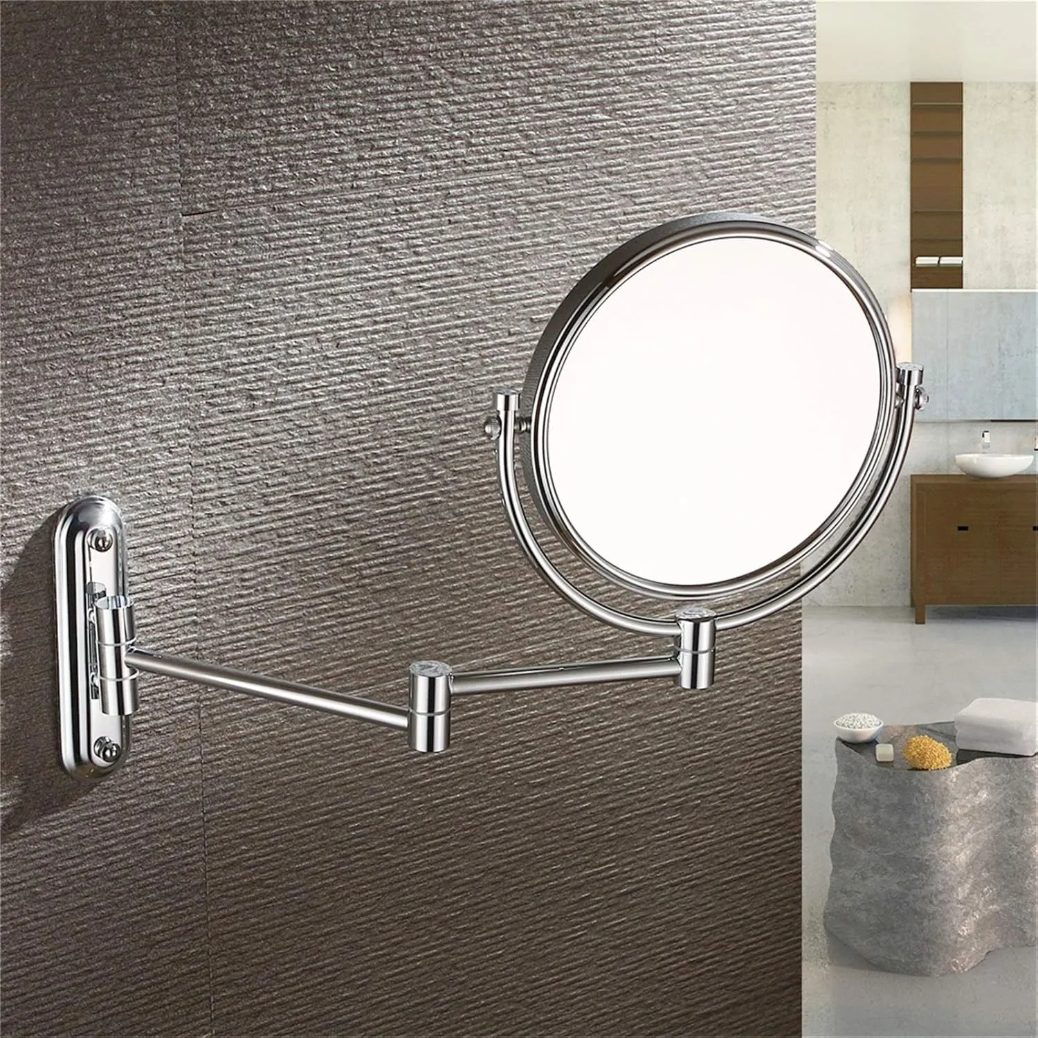 Wall Mounted Makeup Mirrors, 8 Inch Chrome Double Sided Vanity Mirrors with Magnifying, Bathroom Flexible Extendable 360° Swivel Cosmetic Mirrors,7X (Color : 5X)