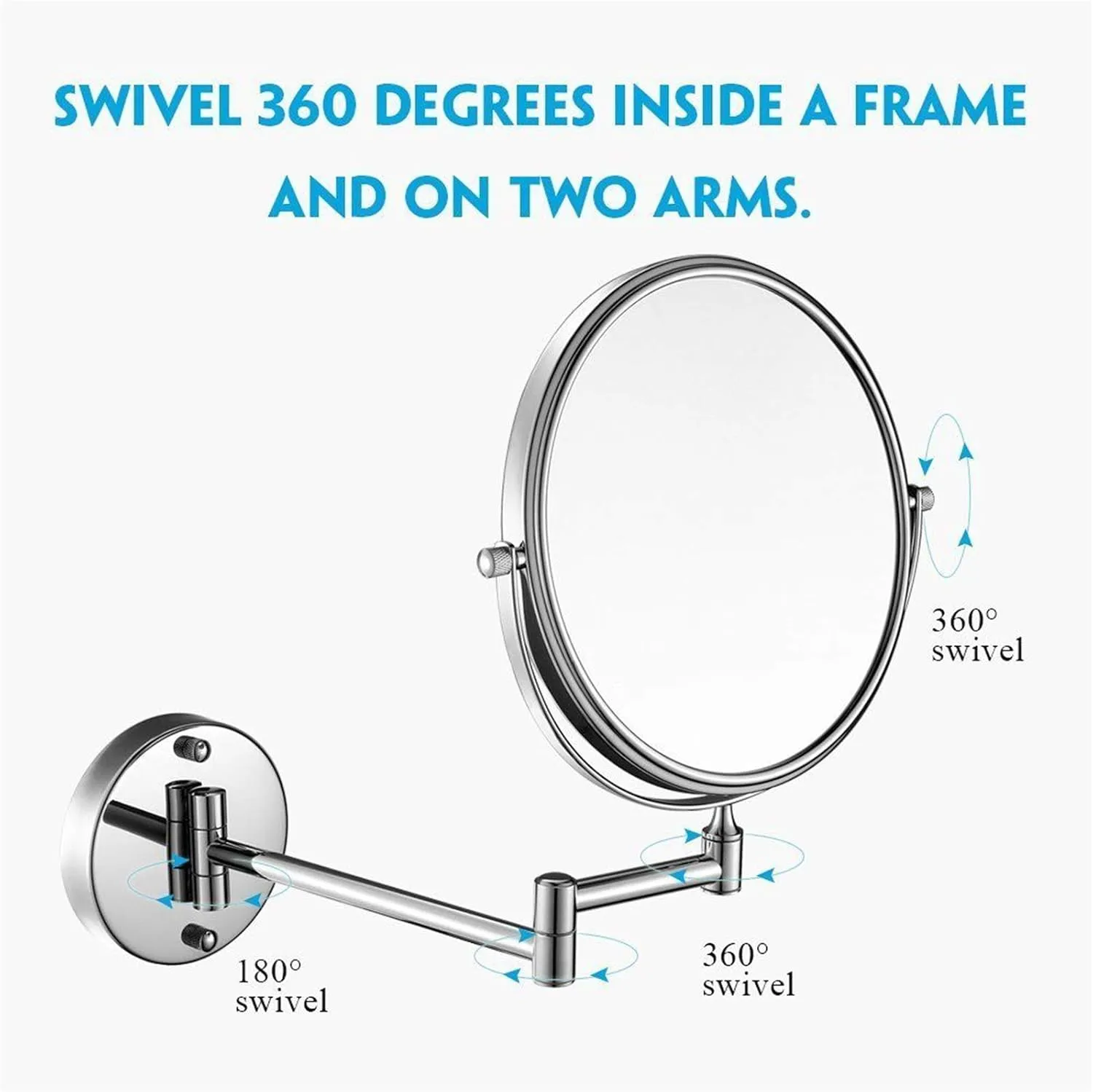 Wall Mounted Makeup Mirrors, 8 Inch Chrome Finished Double Sided Vanity Mirrors with Magnifying, Bathroom Brass Extendable 360° Swivel Mirrors,10x (Color : 10x)
