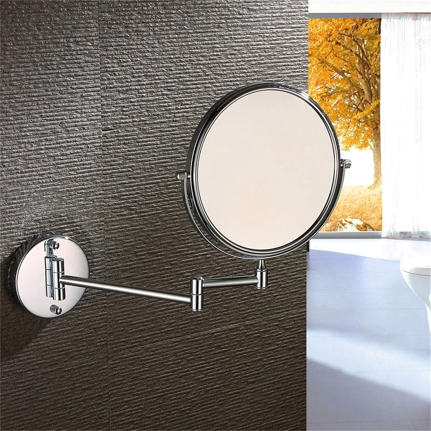 Wall Mounted Makeup Mirrors, 8 Inch Chrome Finished Double Sided Vanity Mirrors with Magnifying, Bathroom Brass Extendable 360° Swivel Mirrors,10x (Color : 10x)