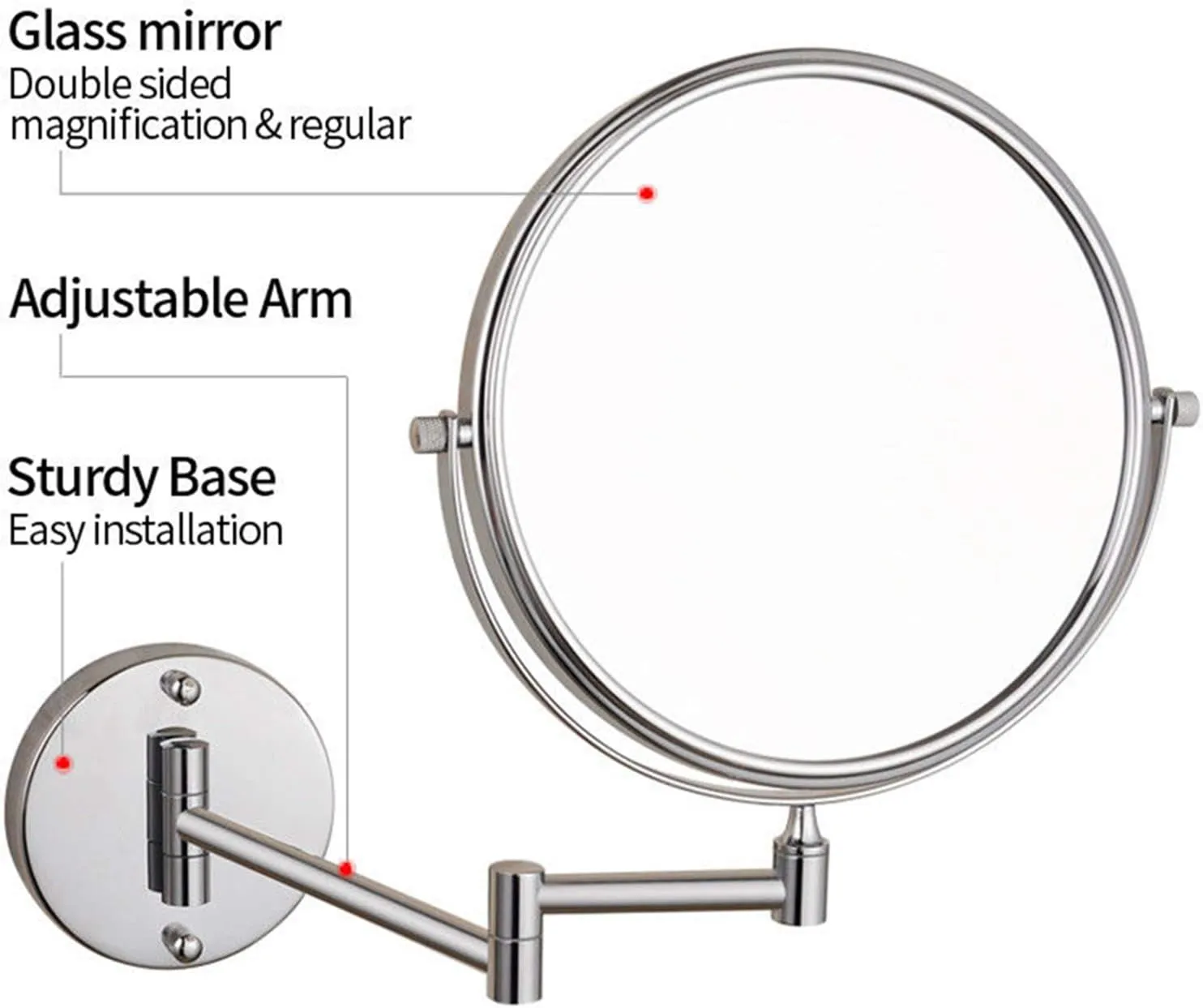 Wall Mounted Makeup Mirrors, 8 Inch Chrome Finished Double Sided Vanity Mirrors with Magnifying, Bathroom Brass Extendable 360° Swivel Mirrors,10x (Color : 10x)