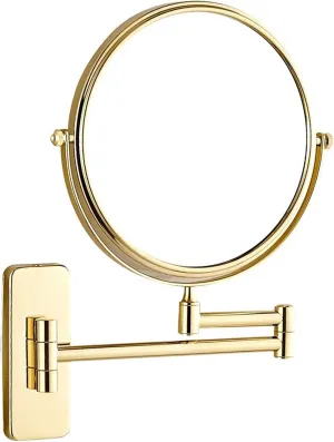 Wall Mounted Makeup Mirrors, 8 Inch Gold Finished Double Sided Vanity Mirrors with Magnifying, Bathroom Brass Extendable Rotable Mirrors,7X (Color : 5X)