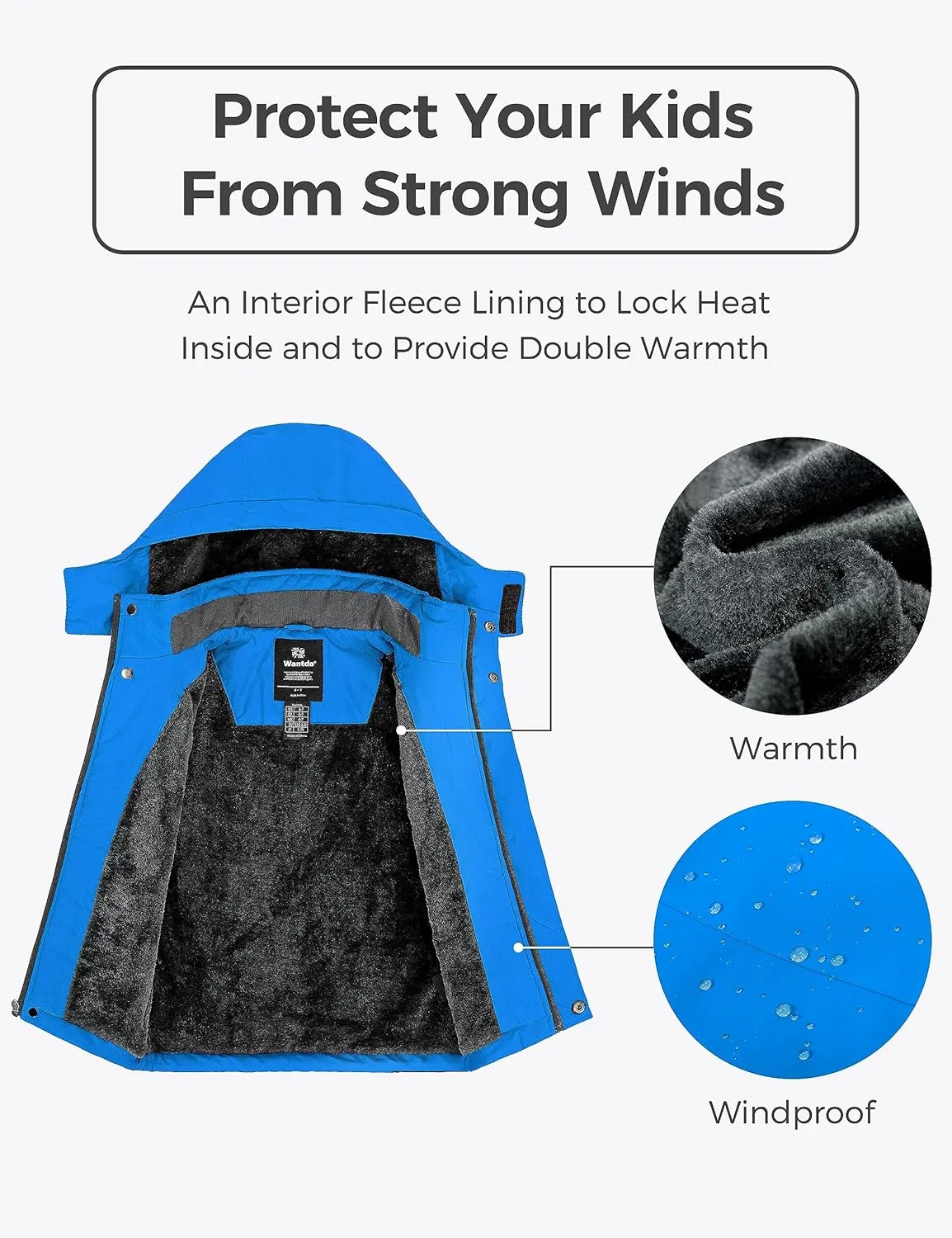 wantdo Boy's Ski Jacket Warm Fleece Winter Coat Waterproof Snow Jacket Rain Coat