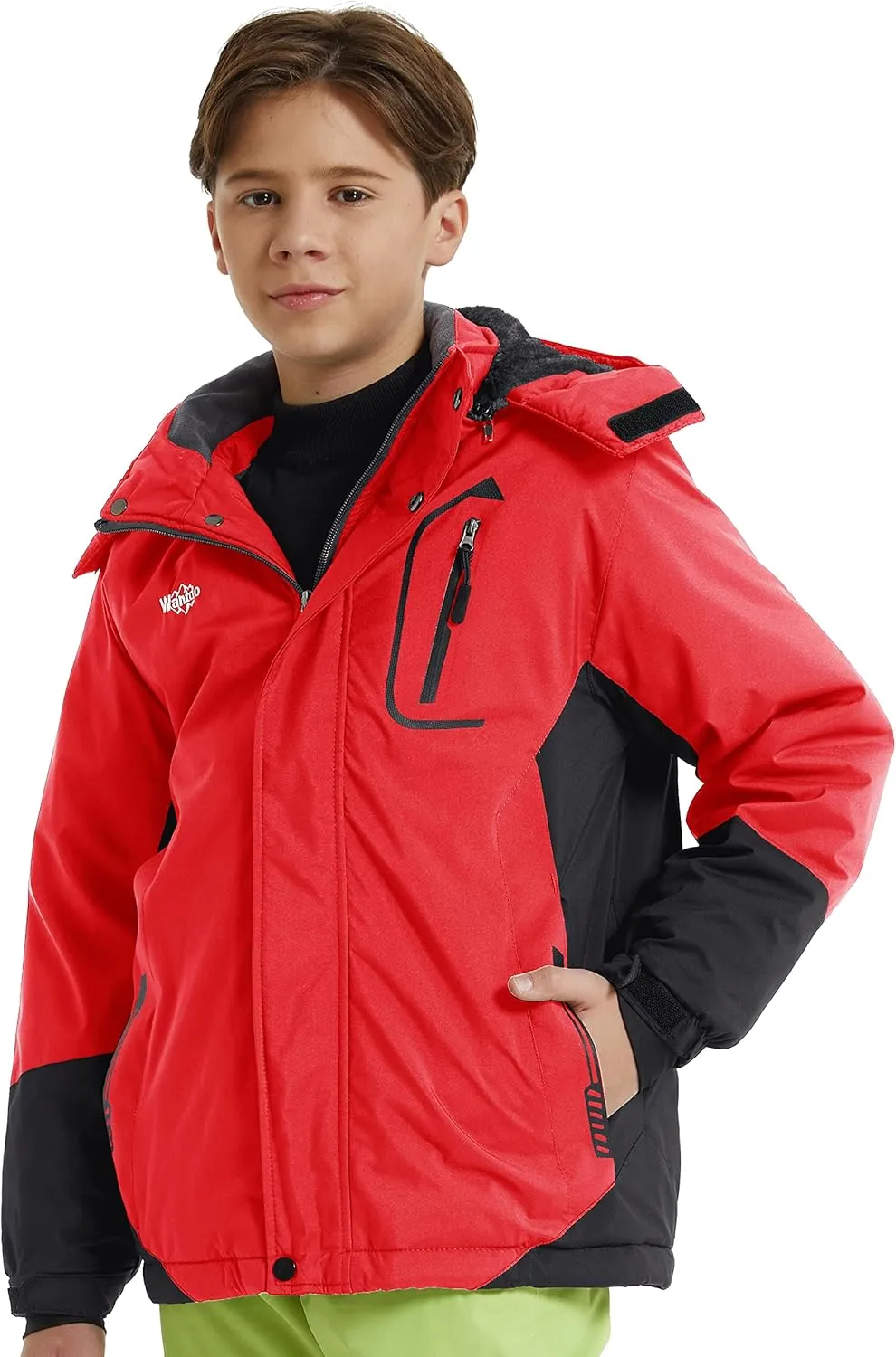 wantdo Boy's Ski Jacket Warm Fleece Winter Coat Waterproof Snow Jacket Rain Coat
