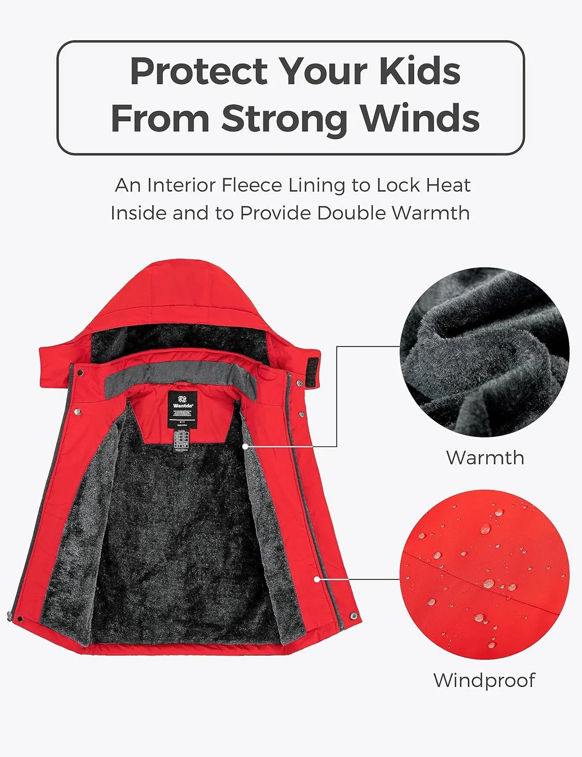 wantdo Boy's Ski Jacket Warm Fleece Winter Coat Waterproof Snow Jacket Rain Coat