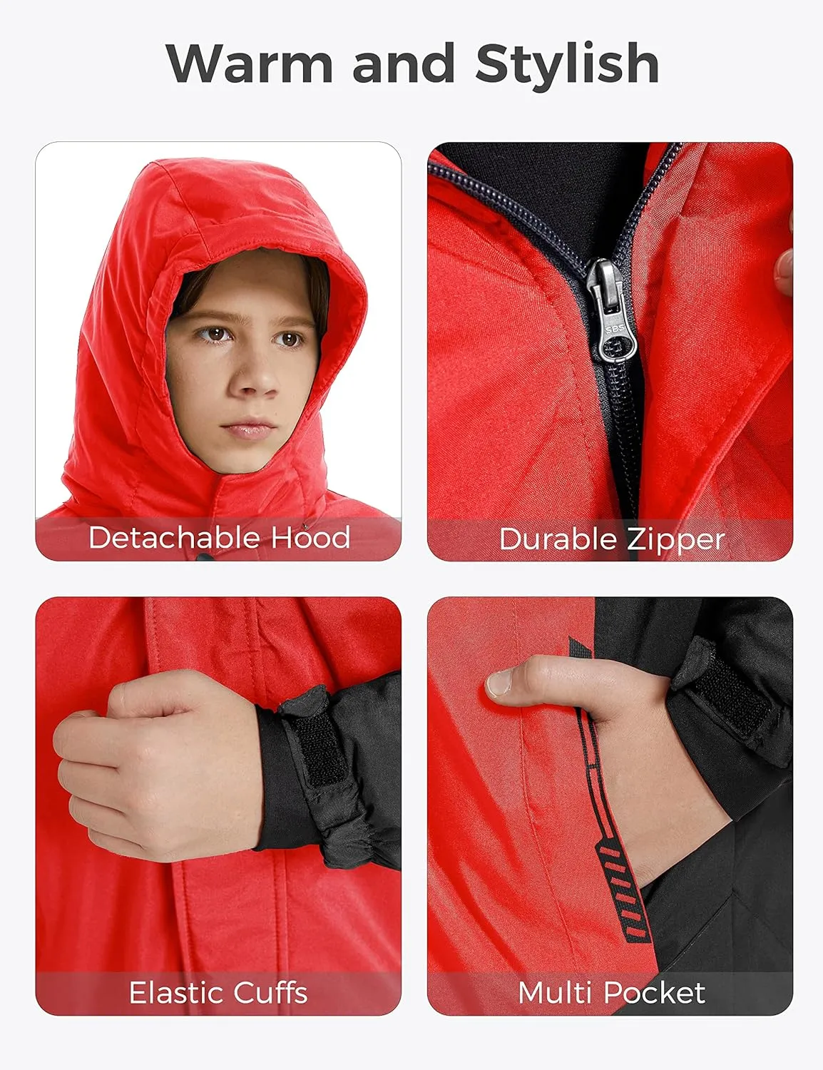 wantdo Boy's Ski Jacket Warm Fleece Winter Coat Waterproof Snow Jacket Rain Coat