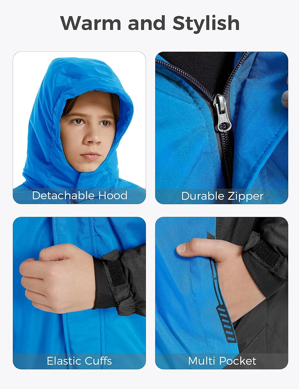 wantdo Boy's Ski Jacket Warm Fleece Winter Coat Waterproof Snow Jacket Rain Coat