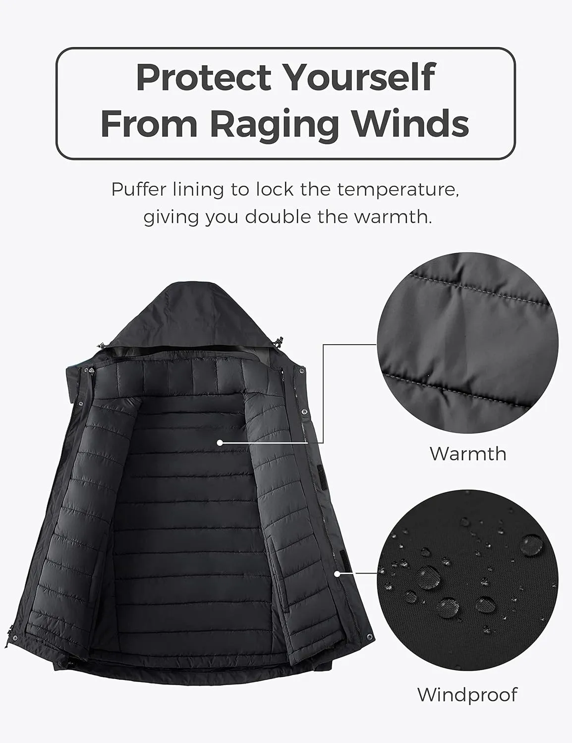 wantdo Men's 3 in 1 Waterproof Ski Jacket Warm Winter Snow Coat Puffer Rain Jacket