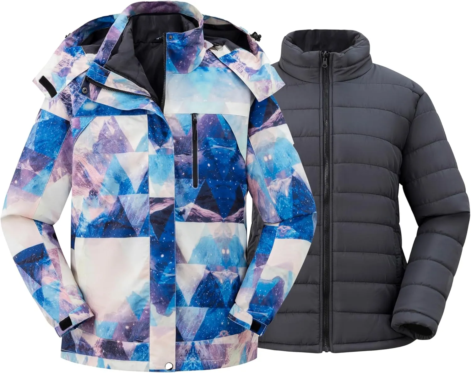 wantdo Women's 3 in 1 Plus Size Winter Coats Waterproof Ski Jacket Hooded Snowboarding Jacket