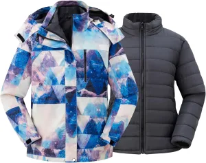 wantdo Women's 3 in 1 Plus Size Winter Coats Waterproof Ski Jacket Hooded Snowboarding Jacket