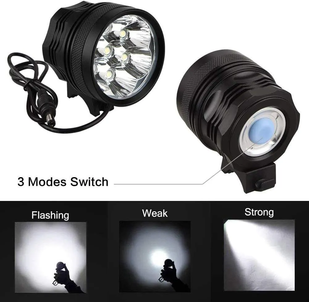 WASAGA Bike Lights, 10500 Lumens 5/7 Led Bicycle Light,Waterproof Mountain Bike Front Light with 9600 mαh Rechargeable Battery Pack, 3 Modes Bicycle Lights Front Headlamp for Cycling Safety