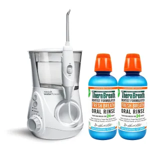 Waterpik Aquarius Water Flosser Professional With 7 Flossing Tips & TheraBreath Fresh Breath Dentist Formulated Oral Rinse, ICY Mint, 16 Ounce (Pack of 2)
