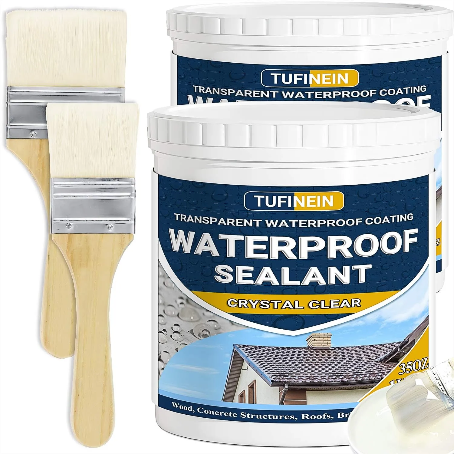 Waterproof Sealant 70oz Clear, TUFINEIN Transparent Waterproof Coating Water-Based Invisible Waterproof Agent Roofs, Walls, Garden, Bathroom, Kitchen Indoor & Outdoor Leak Liquid Sealant, THWS2000-4