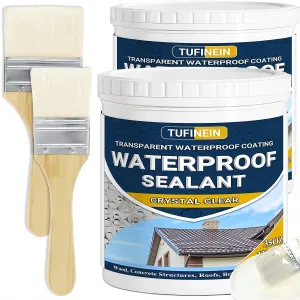 Waterproof Sealant 70oz Clear, TUFINEIN Transparent Waterproof Coating Water-Based Invisible Waterproof Agent Roofs, Walls, Garden, Bathroom, Kitchen Indoor & Outdoor Leak Liquid Sealant, THWS2000-4