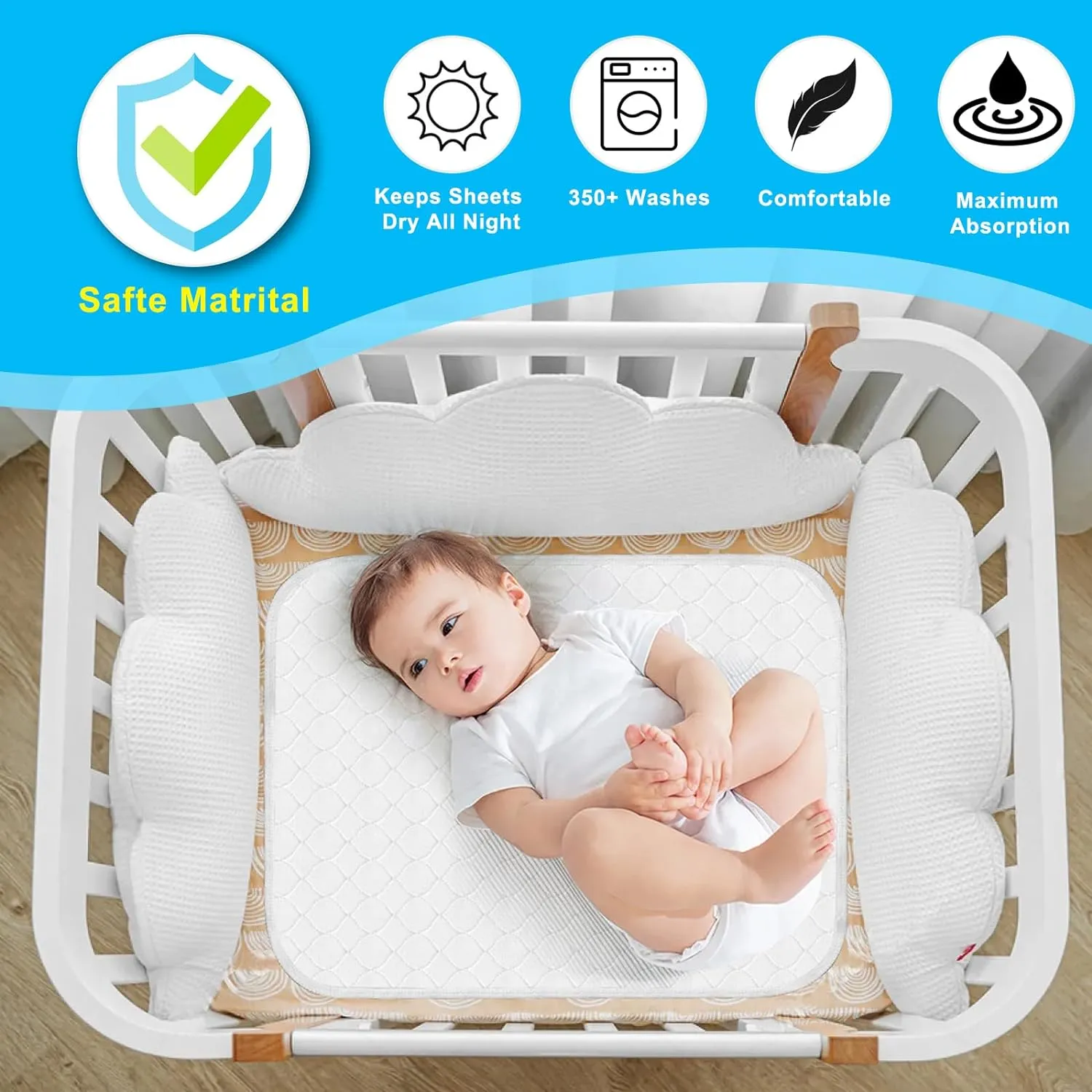 Waterproof Urinal Bed Pad, Brosive Reusable Cotton Sheet Protector and Incontinence Pad for Children and Adults (34" x 52" Inch (2 Pack))