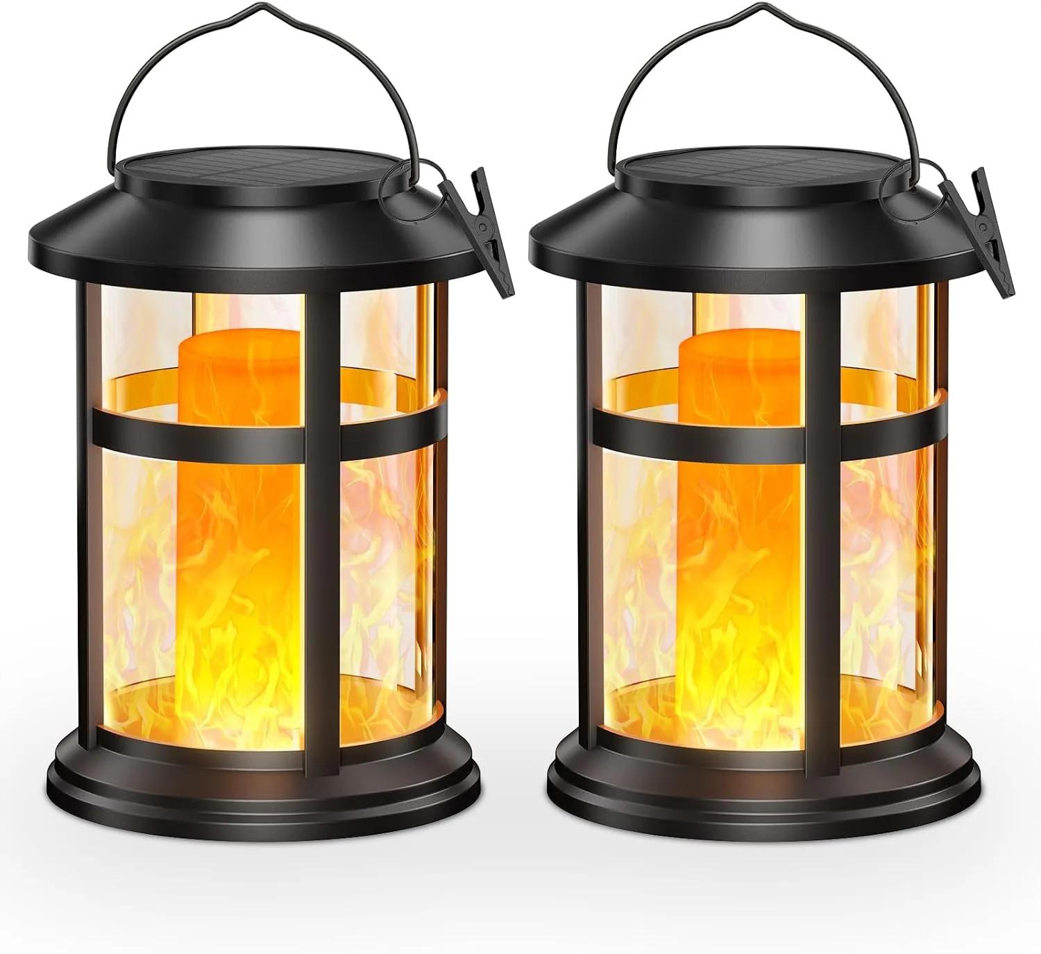 Wdtpro Solar Lanterns Outdoor Waterproof, 2 Pack Upgraded Flickering Flame Solar Lantern Outdoor Lights, Bright Hanging Lights for Outside, Solar Powered LED Lantern for Yard Garden Patio Decor