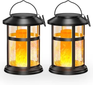 Wdtpro Solar Lanterns Outdoor Waterproof, 2 Pack Upgraded Flickering Flame Solar Lantern Outdoor Lights, Bright Hanging Lights for Outside, Solar Powered LED Lantern for Yard Garden Patio Decor