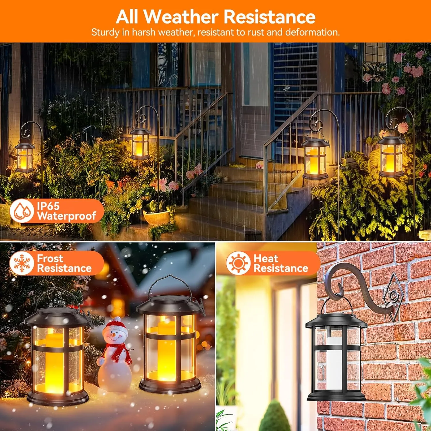 Wdtpro Solar Lanterns Outdoor Waterproof, 2 Pack Upgraded Flickering Flame Solar Lantern Outdoor Lights, Bright Hanging Lights for Outside, Solar Powered LED Lantern for Yard Garden Patio Decor