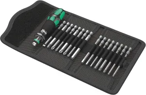 Wera 5059295001 KK 60 Kraftform Bitholding Screwdriver and 3 1/2-Inch Bit Pouch Set, 17-Piece, Multi