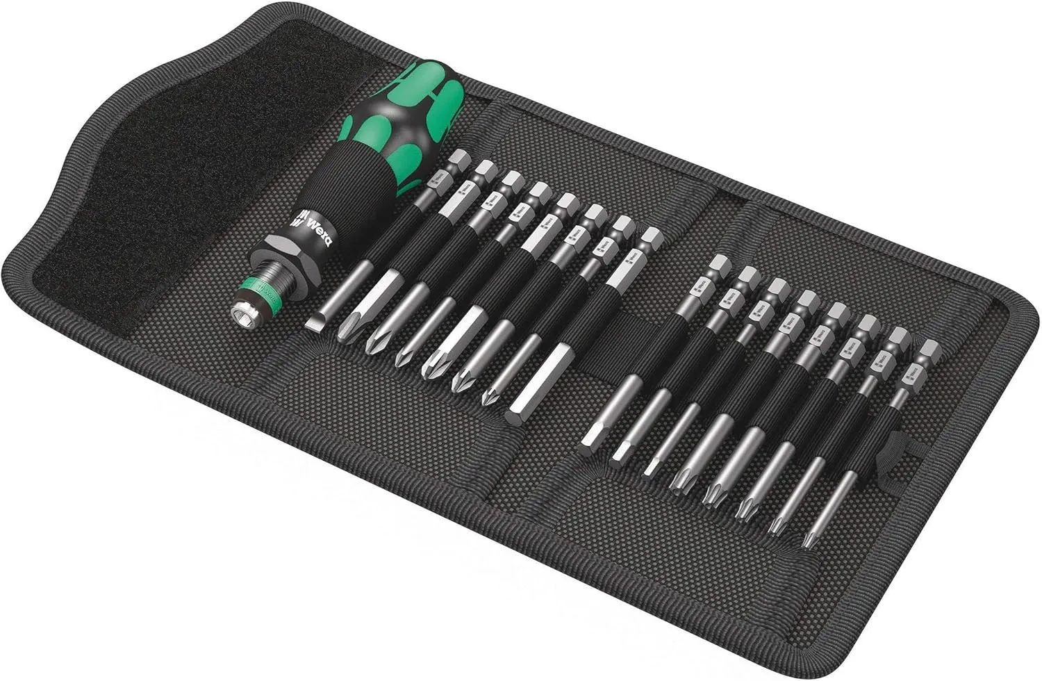 Wera 5059295001 KK 60 Kraftform Bitholding Screwdriver and 3 1/2-Inch Bit Pouch Set, 17-Piece, Multi