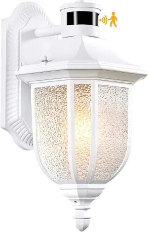 White Motion Sensor Outdoor Lighting Dusk to Dawn Wall Lights Exterior Light Fixture Outside Porch Lights Wall Mount Lantern