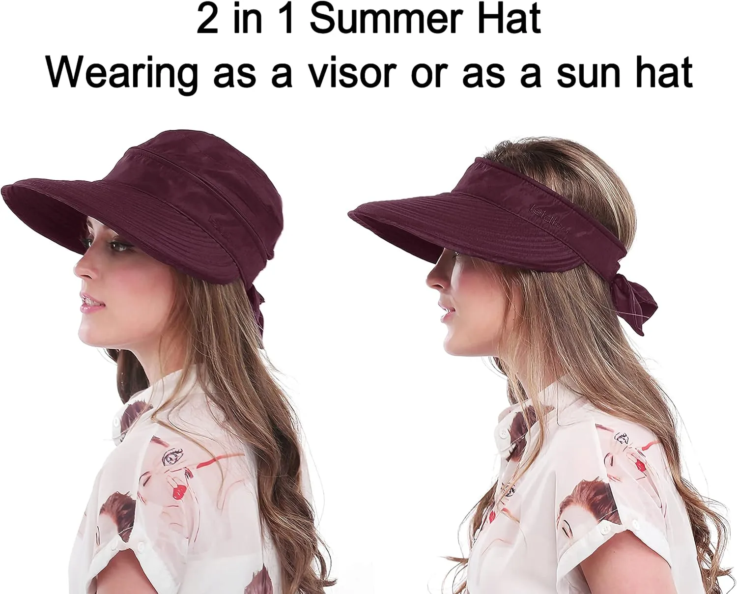 Wide Large Brim Sun Hat Summer UV Protection Thin Hat 2 in 1 Beach Sun Hat