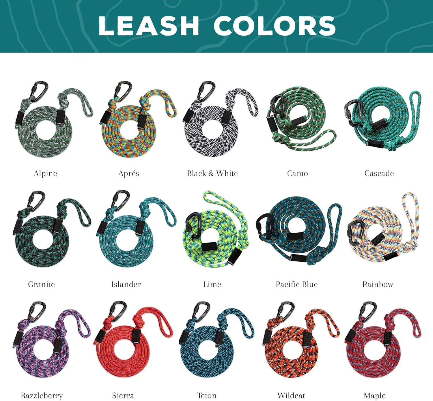 Wilderdog Carabiner Climbing Rope Dog Leash for Medium & Large Dogs - 5ft - Alpine