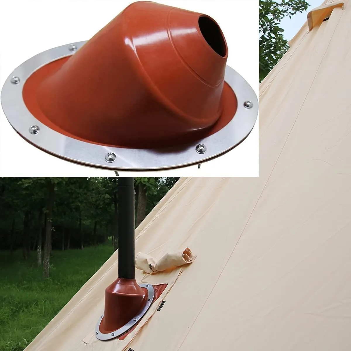 WINTENT Waterproof 4 Season Cotton Canvas Bell Tent with Stove Jack and Oval Flue Flashing Kit for 4/6/8/10/12 Persons