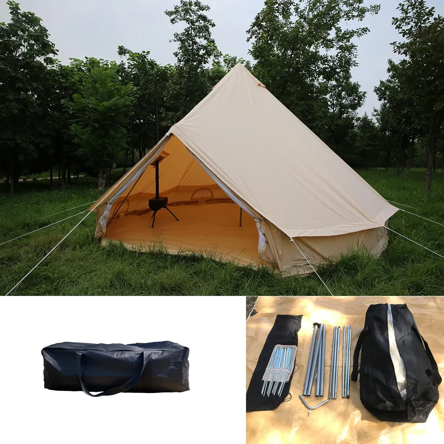 WINTENT Waterproof 4 Season Cotton Canvas Bell Tent with Stove Jack and Oval Flue Flashing Kit for 4/6/8/10/12 Persons
