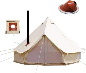 WINTENT Waterproof 4 Season Cotton Canvas Bell Tent with Stove Jack and Oval Flue Flashing Kit for 4/6/8/10/12 Persons