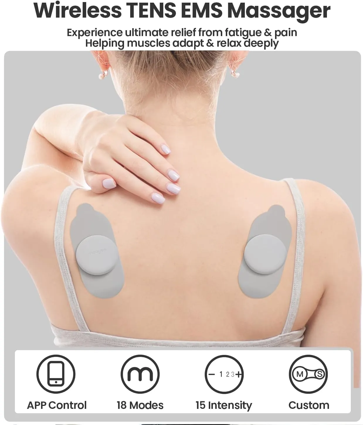 Wireless TENS Unit for Pain Relief, 18 Modes App Control Tens Machine & Deep Tissue Muscle Stimulator for Pain, Soreness & Muscle Relief – Ideal for Back, Neck, Shoulders, Arms & Legs