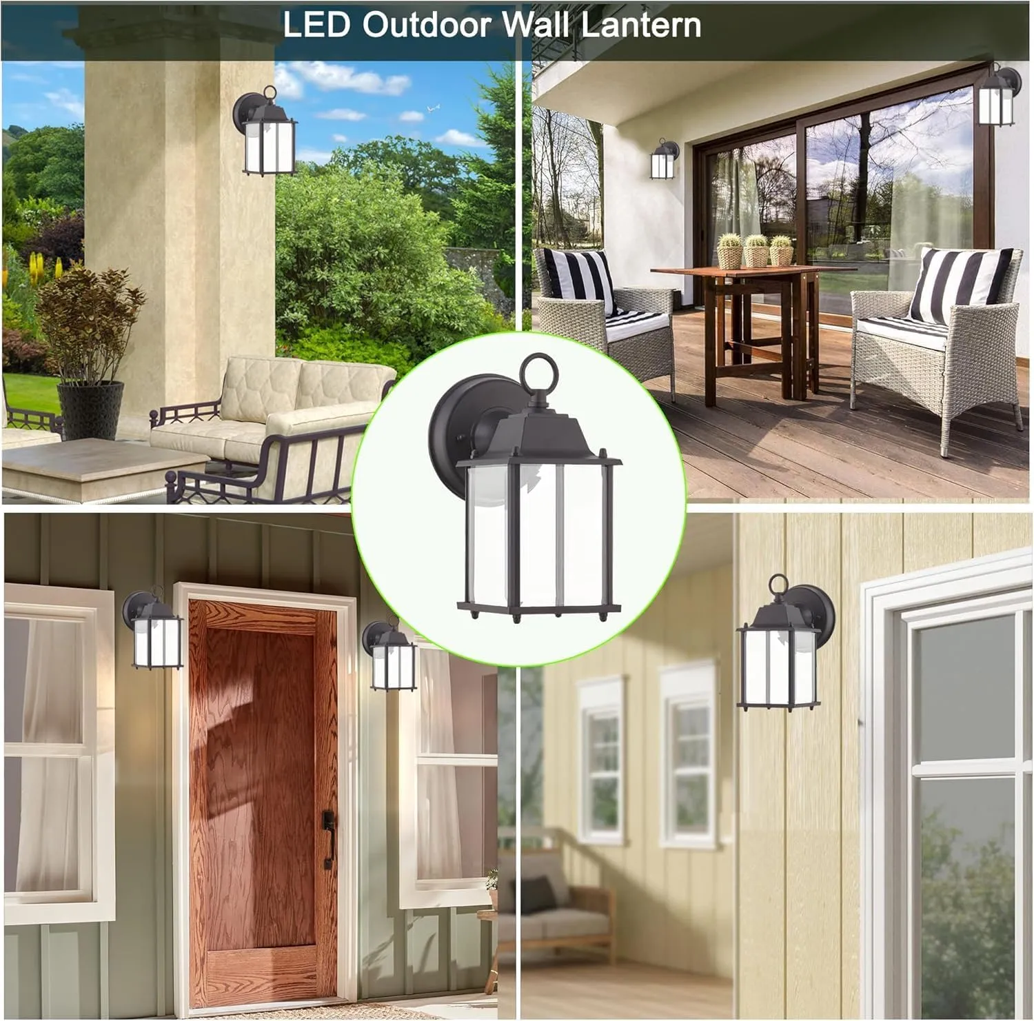 WISBEAM 4 Packs Black LED Outdoor Wall Lantern, Black Exterior Waterproof Wall Sconce for House, Aluminum Housing Plus Glass, Wet Location Rated, ETL Qualified, 3000K