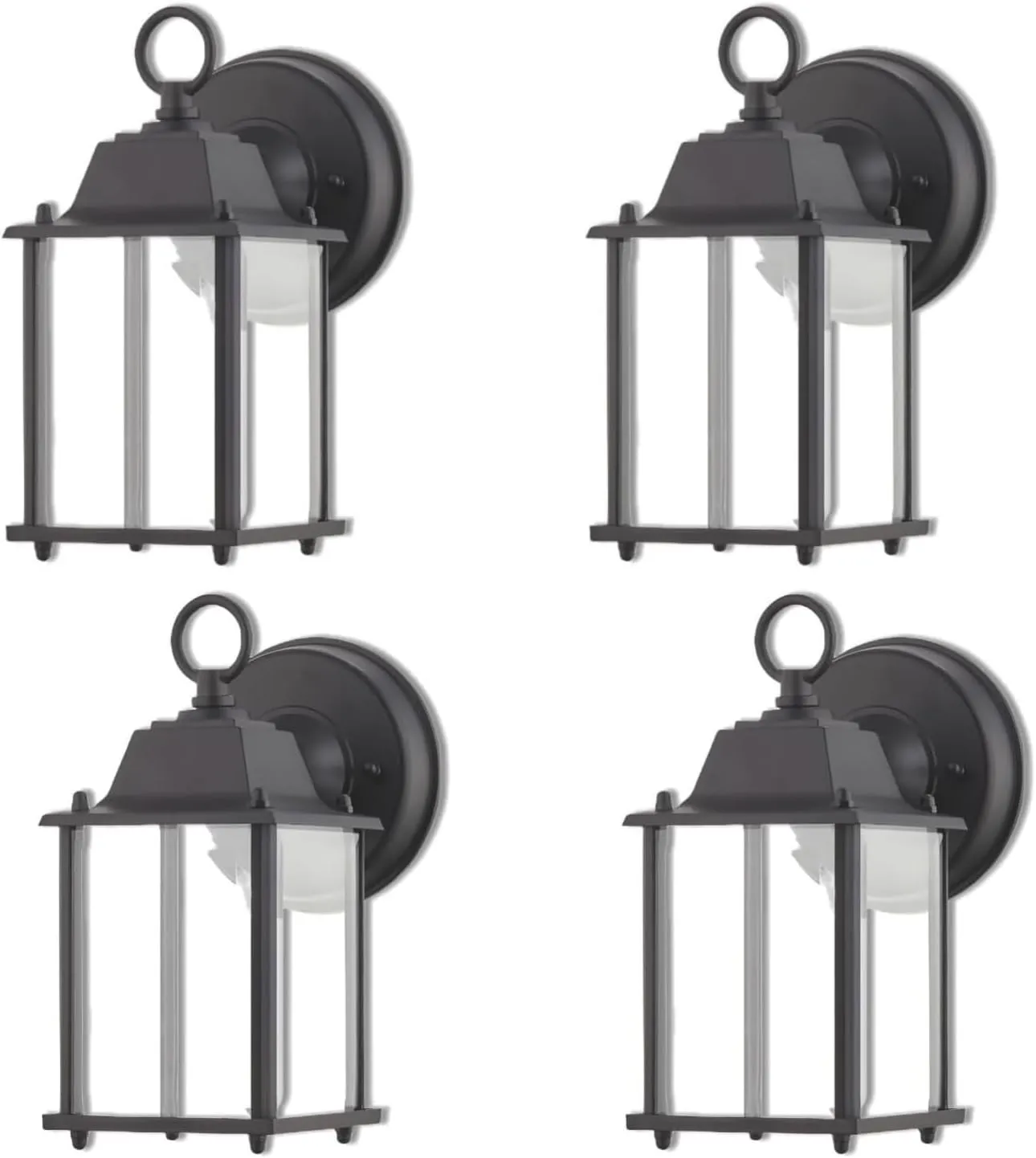 WISBEAM 4 Packs Black LED Outdoor Wall Lantern, Black Exterior Waterproof Wall Sconce for House, Aluminum Housing Plus Glass, Wet Location Rated, ETL Qualified, 3000K
