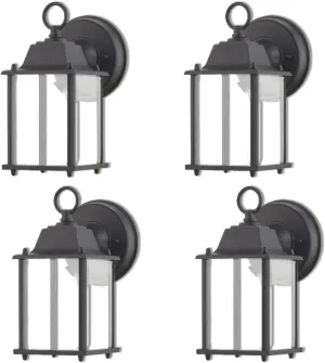 WISBEAM 4 Packs Black LED Outdoor Wall Lantern, Black Exterior Waterproof Wall Sconce for House, Aluminum Housing Plus Glass, Wet Location Rated, ETL Qualified, 3000K