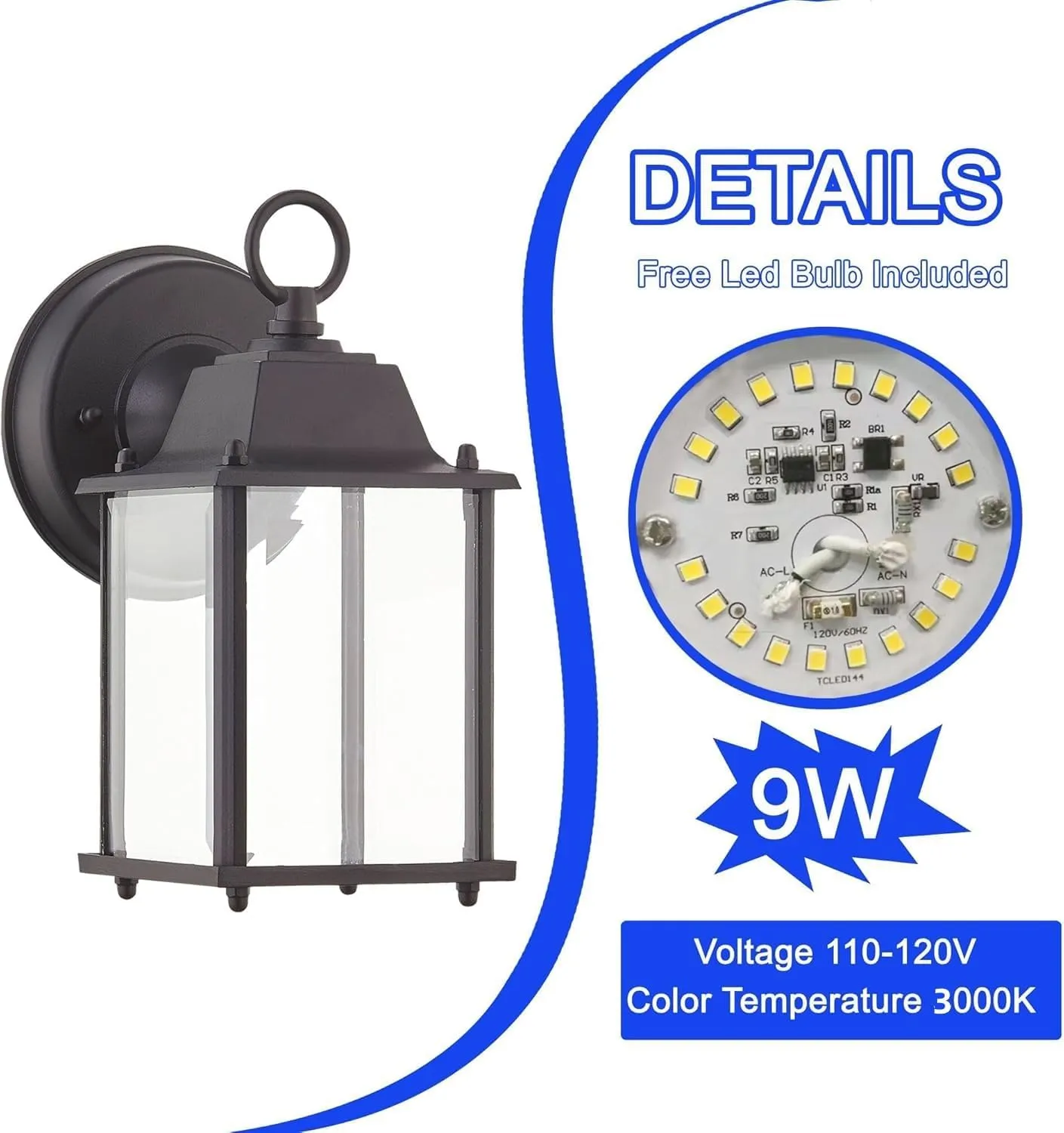 WISBEAM 4 Packs Black LED Outdoor Wall Lantern, Black Exterior Waterproof Wall Sconce for House, Aluminum Housing Plus Glass, Wet Location Rated, ETL Qualified, 3000K