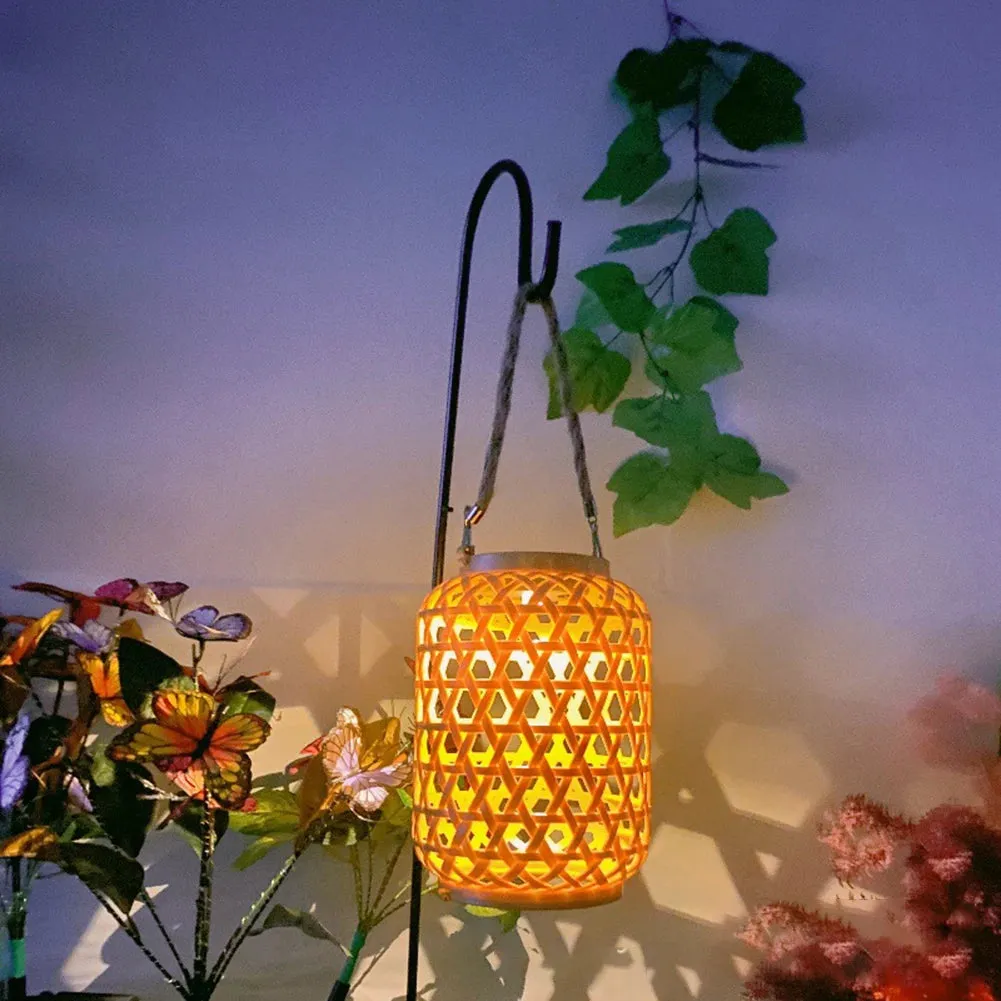 with Outdoor Solar Natural Lantern Handle Patio Light Outdoor for Bamboo Mystery sale Solar Competitive Yard Light Rattan Waterproof Pathway Hanging Lawn