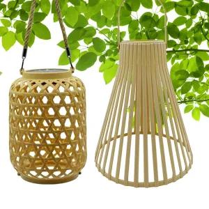 with Outdoor Solar Natural Lantern Handle Patio Light Outdoor for Bamboo Mystery sale Solar Competitive Yard Light Rattan Waterproof Pathway Hanging Lawn