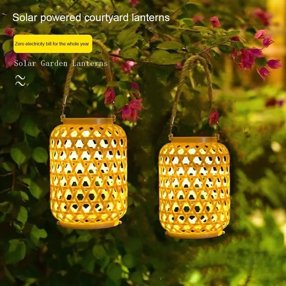 with Outdoor Solar Natural Lantern Handle Patio Light Outdoor for Bamboo Mystery sale Solar Competitive Yard Light Rattan Waterproof Pathway Hanging Lawn