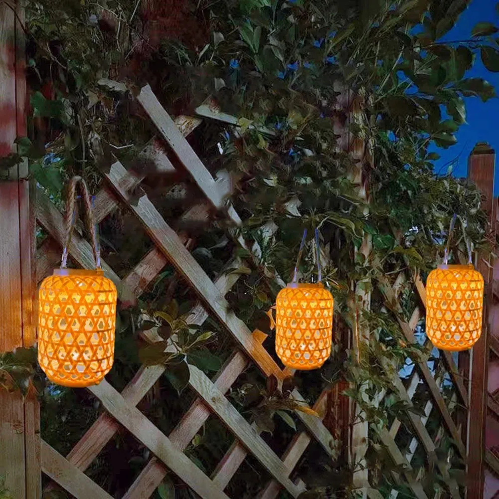 with Outdoor Solar Natural Lantern Handle Patio Light Outdoor for Bamboo Mystery sale Solar Competitive Yard Light Rattan Waterproof Pathway Hanging Lawn