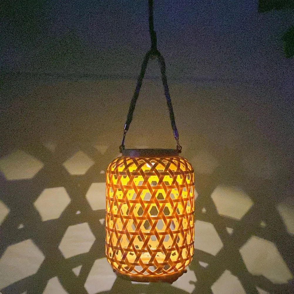 with Outdoor Solar Natural Lantern Handle Patio Light Outdoor for Bamboo Mystery sale Solar Competitive Yard Light Rattan Waterproof Pathway Hanging Lawn