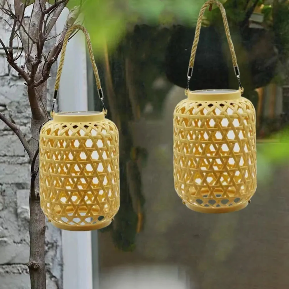 with Outdoor Solar Natural Lantern Handle Patio Light Outdoor for Bamboo Mystery sale Solar Competitive Yard Light Rattan Waterproof Pathway Hanging Lawn