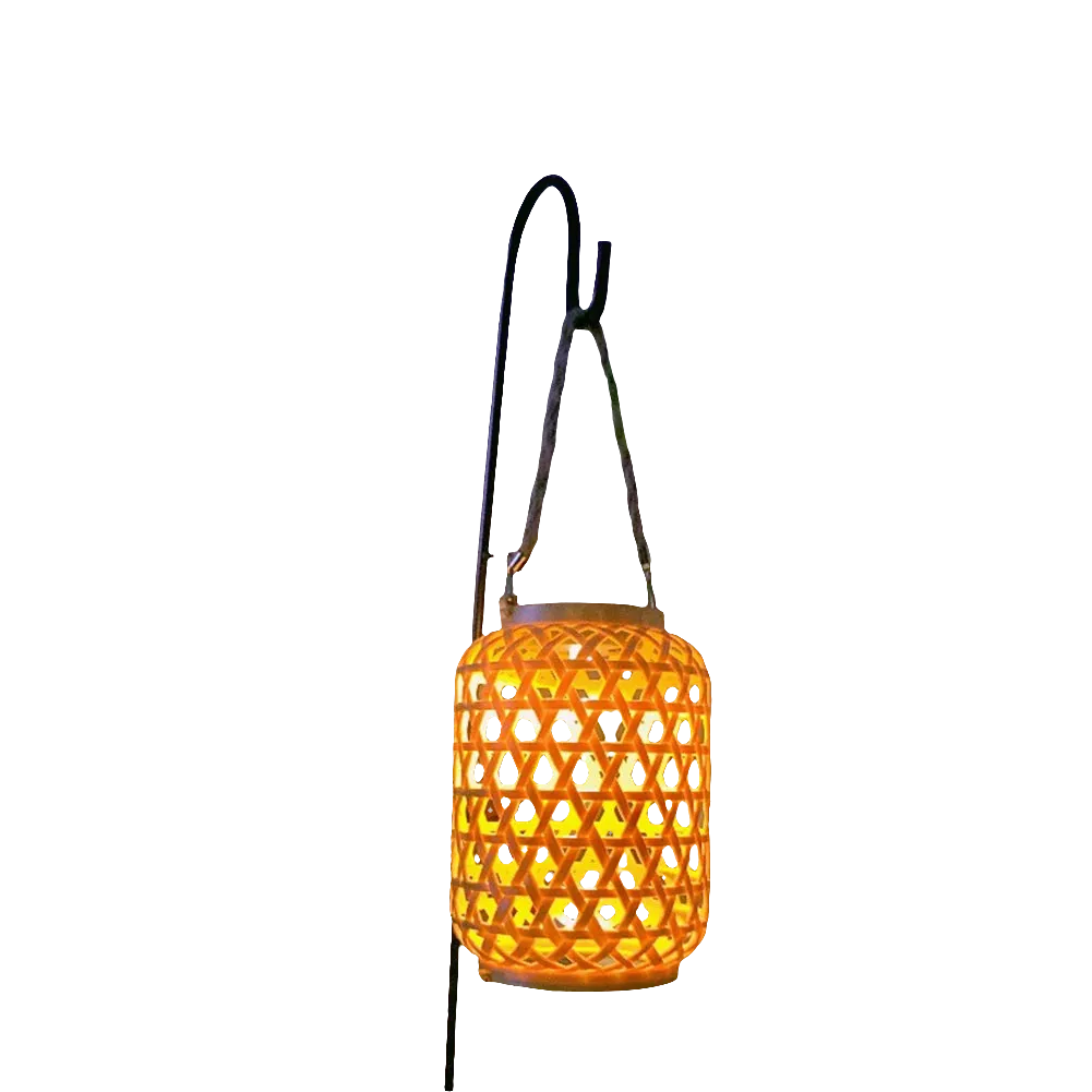 with Outdoor Solar Natural Lantern Handle Patio Light Outdoor for Bamboo Mystery sale Solar Competitive Yard Light Rattan Waterproof Pathway Hanging Lawn