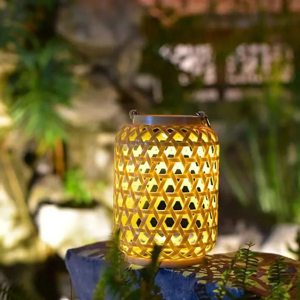 with Outdoor Solar Natural Lantern Handle Patio Light Outdoor for Bamboo Mystery sale Solar Competitive Yard Light Rattan Waterproof Pathway Hanging Lawn